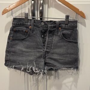 Levi's Charcoal Frayed Denim Shorts